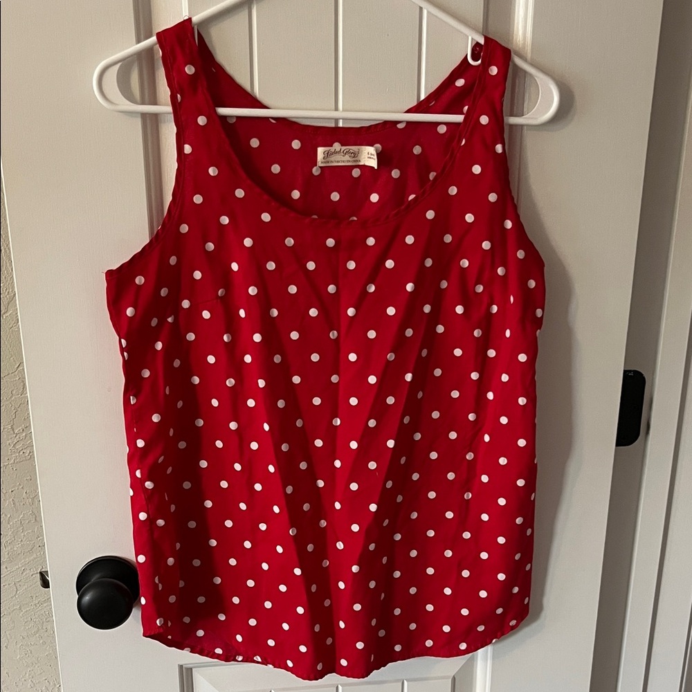 Faded Glory Red and White Polka Dot Tank Top